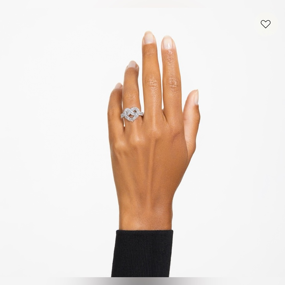 Swarovski Matrix Crystal Heart Ring, Mixed Cuts, Rhodium Plated - Picture 13 of 17